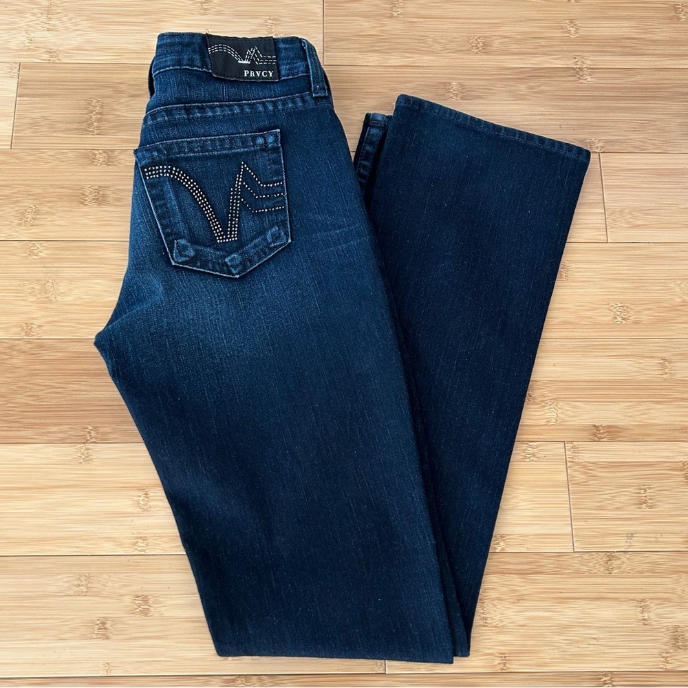 NWOT PRVCY Premium Rhinestoned Blue Straight Leg Jeans Size 29
